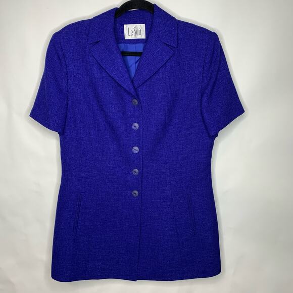 Le Suit Blue Long Blazer Short Sleeve ? Woven Size Medium? - Picture 5 of 8